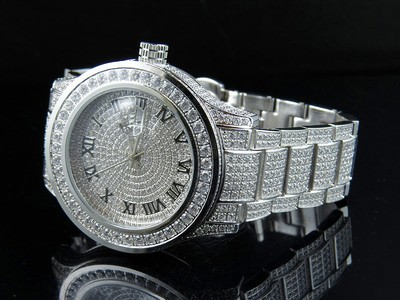 Pre-owned Jewelry Unlimited Mens  White Gold Steel Simulated Lab Diamond Watch 45mm Dj-02