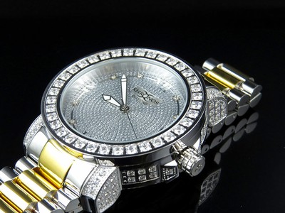 Pre-owned Khronos Men Two-tone White Gold Finish Stainless Steel  Simulated Diamond Watch