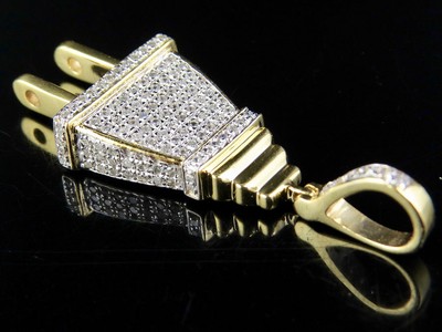 Pre-owned Jewelry Unlimited Men's 10k Yellow Gold 3d Plug Genuine Diamond Pendant Charm 0.35 Ct. 1.4" In White