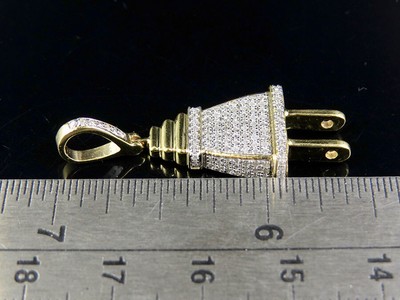 Pre-owned Jewelry Unlimited Men's 10k Yellow Gold 3d Plug Genuine Diamond Pendant Charm 0.35 Ct. 1.4" In White