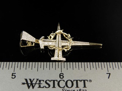 Pre-owned Jewelry Unlimited 10k Yellow Gold Crown Of Thorns Nail Cross Genuine Diamond Pendant Charm .38 Ct In H-i