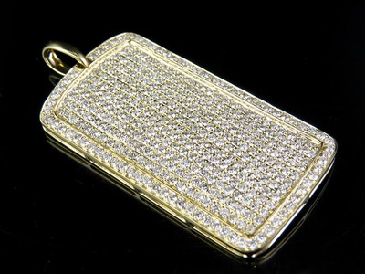 Pre-owned Jewelry Unlimited Men's Solid 14k Yellow Gold Iced Dog Tag Genuine Diamond Pendant 6 1/2 Ct 2.1" In G-h
