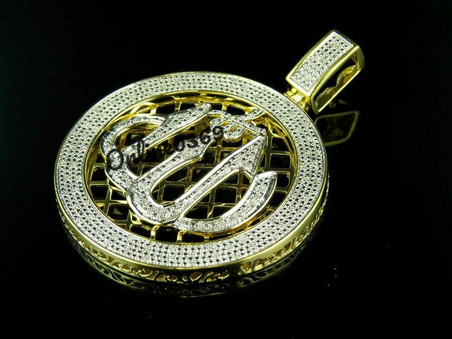 Pre-owned Online0369 3.4ct Rd Cubic Zirconia Mens Allah Medallion Charm Pendant Silver Free Stud In White