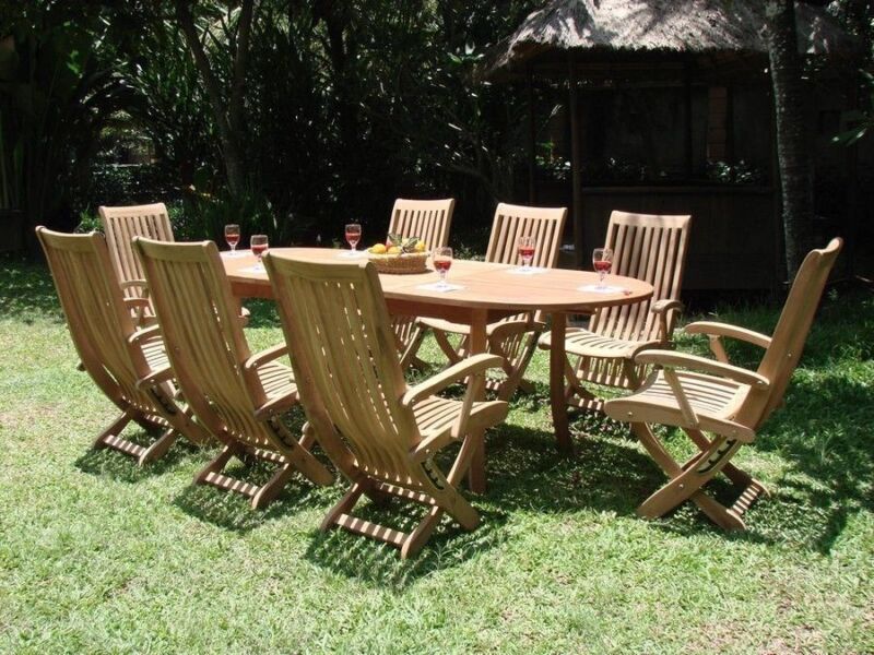 9pc Grade-a Teak Wood Dining Set: 94" Oval Table 8 Warwick Reclining Arm Chair