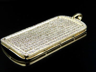 Pre-owned Jewelry Unlimited Men's Solid 14k Yellow Gold Iced Dog Tag Genuine Diamond Pendant 6 1/2 Ct 2.1" In G-h