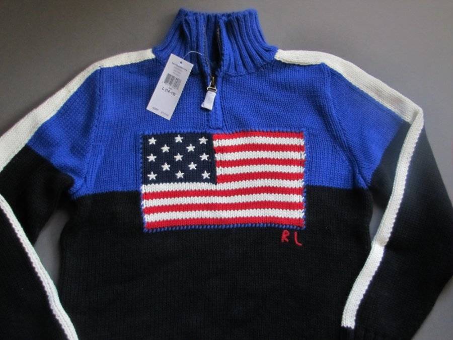 Ralph Lauren Polo US Flag Sweater Patriotic Americana Kids Size L 14-16 NEW $125