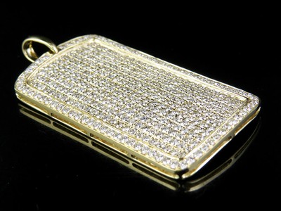Pre-owned Jewelry Unlimited Men's Solid 14k Yellow Gold Iced Dog Tag Genuine Diamond Pendant 6 1/2 Ct 2.1" In G-h