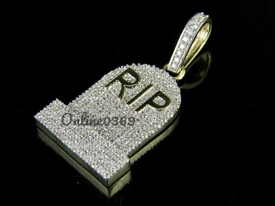 Pre-owned Online0369 Mens Rip Tombstone Charm Pendant 0.50cts Pass Diamond Tester Moissanite Silver In White