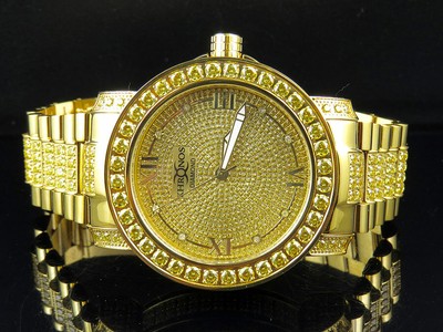 Pre-owned Khronos Men's Yellow Gold Finish Stainless Steel  Simulated Canary Diamond Watch