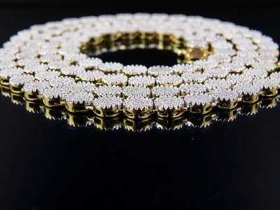 Pre-owned Jewelry Unlimited Men's 10k Yellow Gold Pave 6mm Genuine Diamond Cluster Chain Necklace 5 Ct 24"