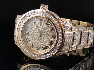 Pre-owned Jewelry Unlimited Mens  Rose Gold Steel Simulated Lab Diamond Watch 45mm Dj-04