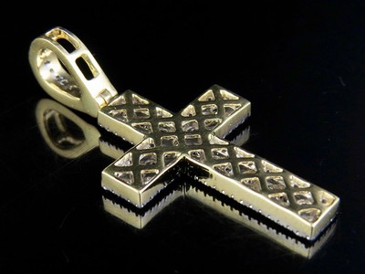 Pre-owned Jewelry Unlimited Men's 10k Yellow Gold Genuine Diamond Channel Cross Pendant Charm 1ct 1.5"