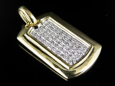 Pre-owned Jewelry Unlimited Men's 10k Yellow Gold Genuine Diamond Dogtag Pendant Charm 1/2 Ct 1.5" In H-i