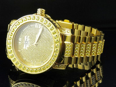Pre-owned Khronos Men's Yellow Gold Finish Stainless Steel  Simulated Canary Diamond Watch