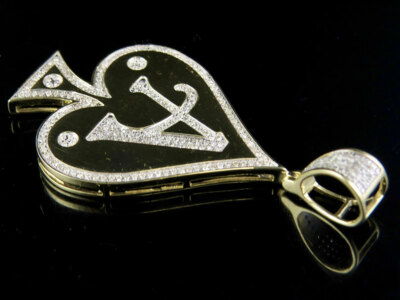 Pre-owned Jewelry Unlimited Men's 10k Yellow Gold Genuine Diamond Aces Spade Pendant Charm 1/2 Ct 2" In H-i