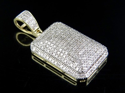 Pre-owned Jewelry Unlimited Men's 10k Yellow Gold Real Diamond Dome Pillow Pendant Charm 1/2 Ct 1.2" In White/colorless