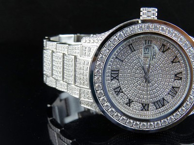 Pre-owned Jewelry Unlimited Mens  White Gold Steel Simulated Lab Diamond Watch 45mm Dj-02