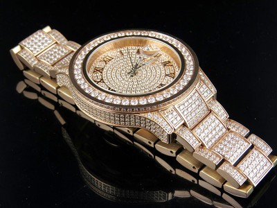 Pre-owned Jewelry Unlimited Mens  Rose Gold Steel Simulated Lab Diamond Watch 45mm Dj-04