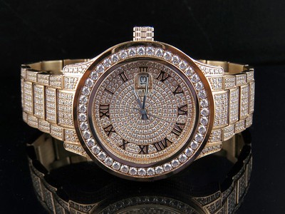 Pre-owned Jewelry Unlimited Mens  Rose Gold Steel Simulated Lab Diamond Watch 45mm Dj-04