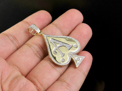 Pre-owned Jewelry Unlimited Men's 10k Yellow Gold Genuine Diamond Aces Spade Pendant Charm 1/2 Ct 2" In H-i