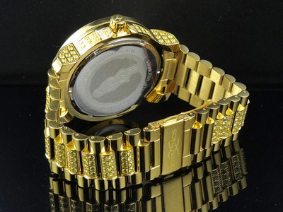 Pre-owned Khronos Men's Yellow Gold Finish Stainless Steel  Simulated Canary Diamond Watch