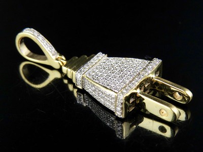 Pre-owned Jewelry Unlimited Men's 10k Yellow Gold 3d Plug Genuine Diamond Pendant Charm 0.35 Ct. 1.4" In White