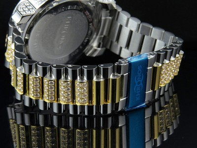 Pre-owned Khronos Men Two-tone White Gold Finish Stainless Steel  Simulated Diamond Watch