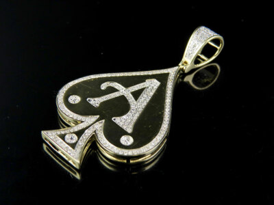 Pre-owned Jewelry Unlimited Men's 10k Yellow Gold Genuine Diamond Aces Spade Pendant Charm 1/2 Ct 2" In H-i
