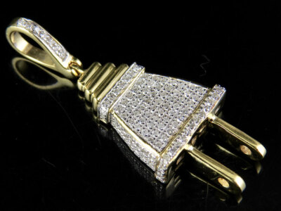 Pre-owned Jewelry Unlimited Men's 10k Yellow Gold 3d Plug Genuine Diamond Pendant Charm 0.35 Ct. 1.4" In White