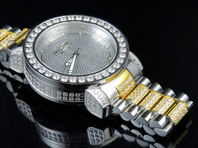 Pre-owned Khronos Men Two-tone White Gold Finish Stainless Steel  Simulated Diamond Watch