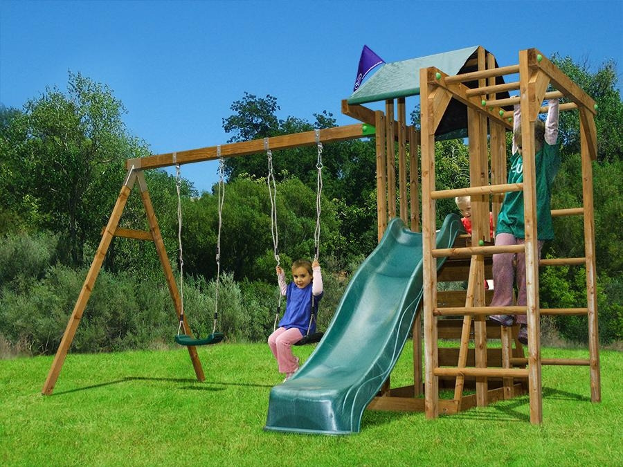 Dunster House Wooden Junior Fort Monkey with two Swings, Monkey Bars