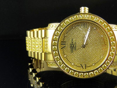 Pre-owned Khronos Men's Yellow Gold Finish Stainless Steel  Simulated Canary Diamond Watch