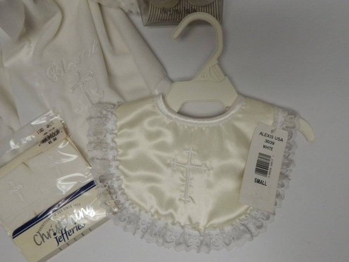Vintage Christening Baptism Lot Bib Socks Shoes Lamb Lovey Security Blanket