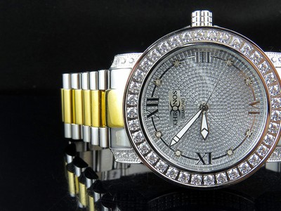 Pre-owned Khronos Men Two-tone White Gold Finish Stainless Steel  Simulated Diamond Watch