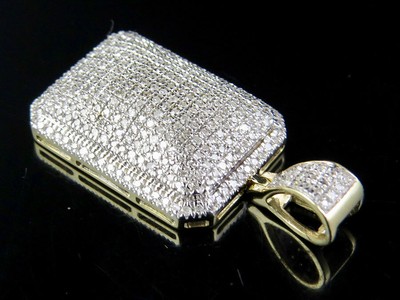 Pre-owned Jewelry Unlimited Men's 10k Yellow Gold Real Diamond Dome Pillow Pendant Charm 1/2 Ct 1.2" In White/colorless