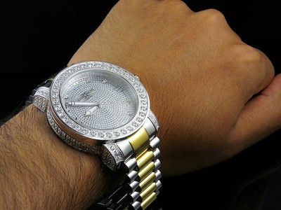 Pre-owned Khronos Men Two-tone White Gold Finish Stainless Steel  Simulated Diamond Watch