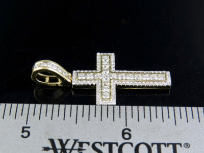 Pre-owned Jewelry Unlimited Men's 10k Yellow Gold Genuine Diamond Channel Cross Pendant Charm 1.50ct 1.5"