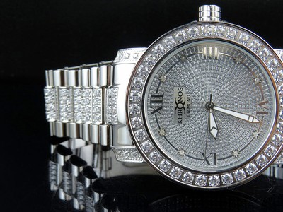 Pre-owned Khronos Men's White Gold Finish Stainless Steel  Simulated Diamond Watch 48mm