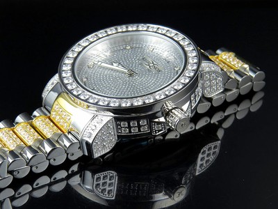 Pre-owned Khronos Men Two-tone White Gold Finish Stainless Steel  Simulated Diamond Watch
