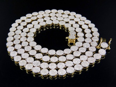 Pre-owned Jewelry Unlimited Men's 10k Yellow Gold Pave 6mm Genuine Diamond Cluster Chain Necklace 5 Ct 24"