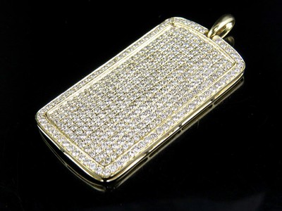 Pre-owned Jewelry Unlimited Men's Solid 14k Yellow Gold Iced Dog Tag Genuine Diamond Pendant 6 1/2 Ct 2.1" In G-h