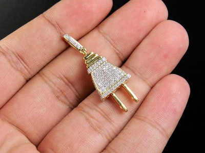 Pre-owned Jewelry Unlimited Men's 10k Yellow Gold 3d Plug Genuine Diamond Pendant Charm 0.35 Ct. 1.4" In White