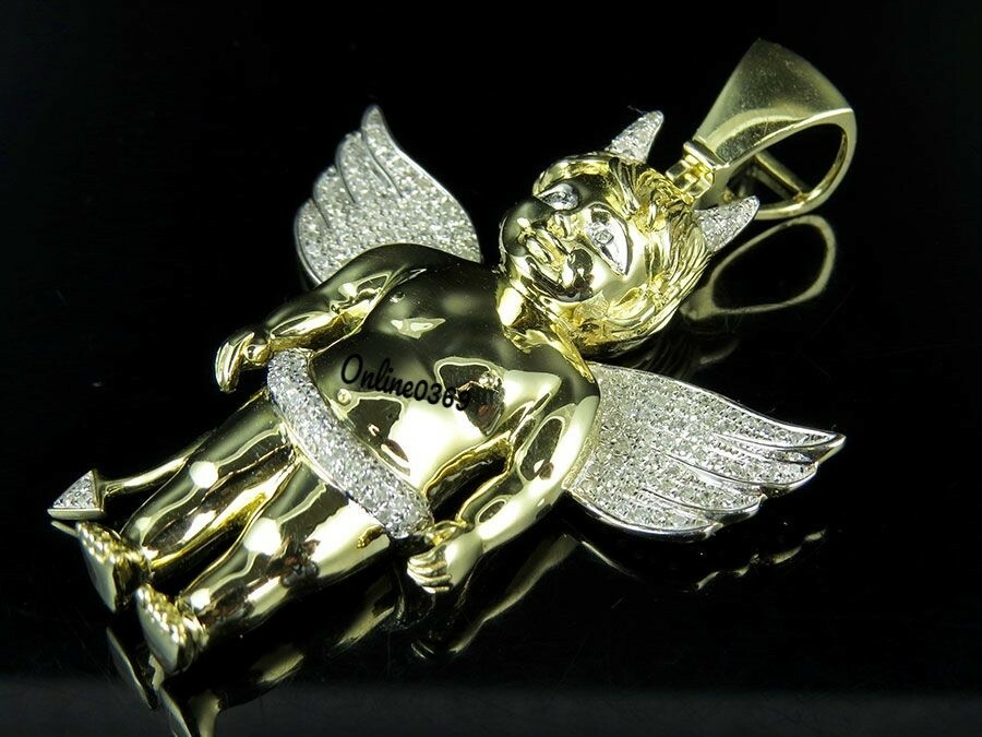 Pre-owned Online0369 Men's Devils Angel Charm Pendant 0.70ct Natural Moissanite 925 Silver Free Stud In White