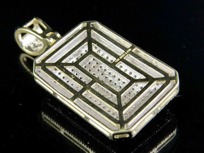 Pre-owned Jewelry Unlimited Men's 10k Yellow Gold Real Diamond Dome Pillow Pendant Charm 1/2 Ct 1.2" In White/colorless