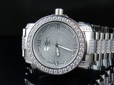 Pre-owned Khronos Men's White Gold Finish Stainless Steel  Simulated Diamond Watch 48mm