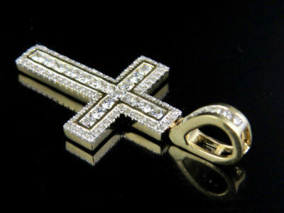 Pre-owned Jewelry Unlimited Men's 10k Yellow Gold Genuine Diamond Channel Cross Pendant Charm 1.50ct 1.5"