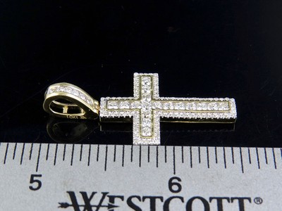 Pre-owned Jewelry Unlimited Men's 10k Yellow Gold Genuine Diamond Channel Cross Pendant Charm 1ct 1.5"