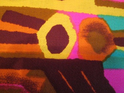 Vintage Psychedelic Abstract Neon Groovy Tiki Upholstery Curtain Mod Fabric 3 yd