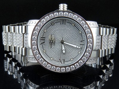 Pre-owned Khronos Men's White Gold Finish Stainless Steel  Simulated Diamond Watch 48mm