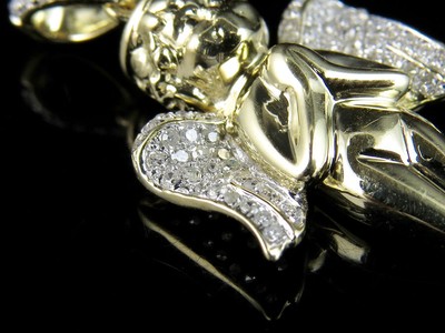 Pre-owned Jewelry Unlimited 10k Yellow Gold Angel Cherub Genuine Diamond Combo With Chain Set 0.25ct
